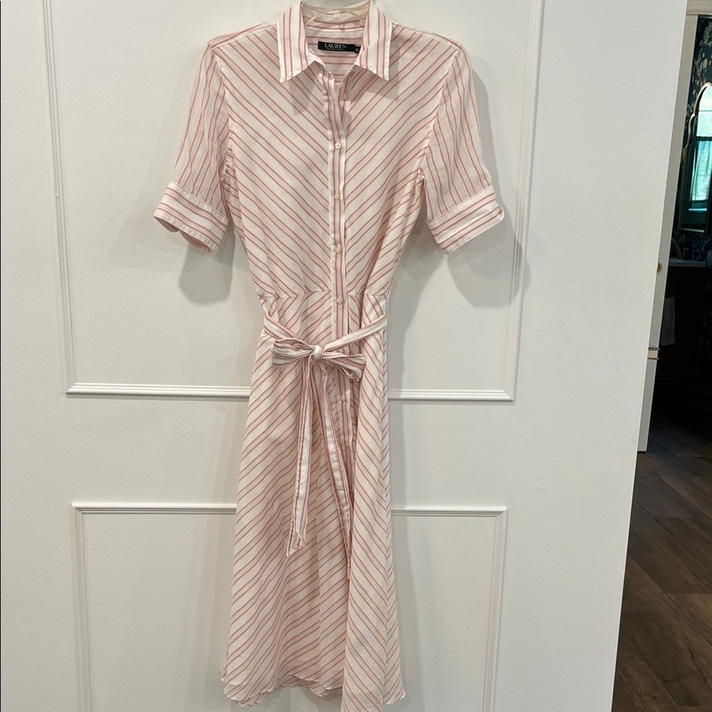 Ralph Lauren Pink Striped Long Sleeve Dress